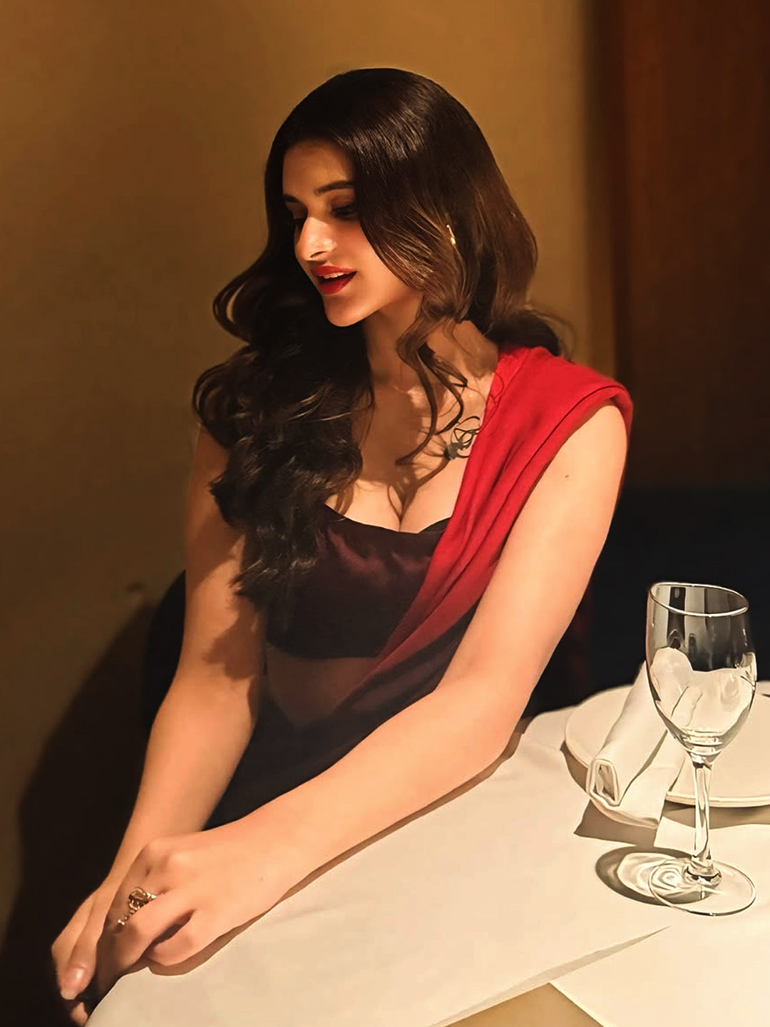 Stunning Red Ombre Satin Silk Saree - Gradient Designer Drape