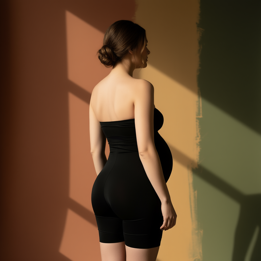 Black Maternity Shapewear Bodysuit with Mid-Thigh Shaper- Elegant Pregnancy Support
