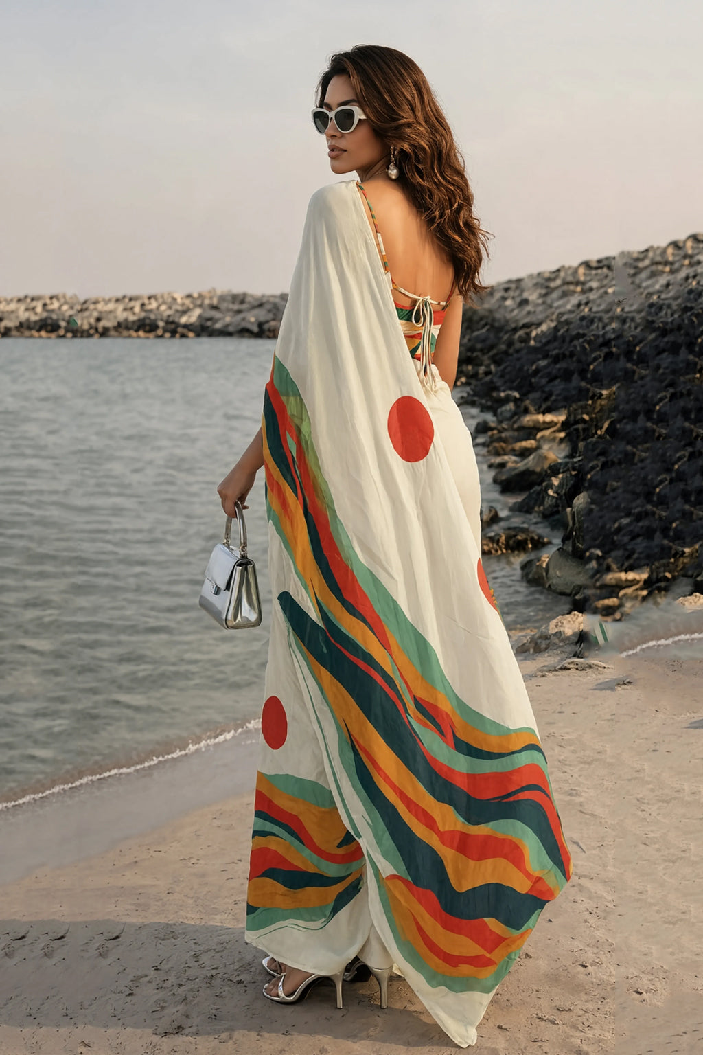 Abstract Multicolor Silk Blend Saree
